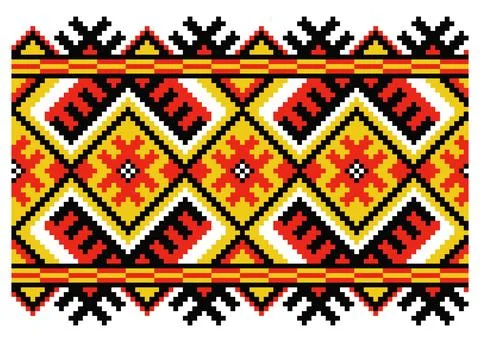 Ukrainian Diamond Embroidery Pattern Red Yellow Stock Illustration