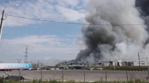 Ukrainian drone strike sets warehouse ablaze in Russia, RUSSIA, RU - 16 Aug 2026 스톡 동영상 342402129