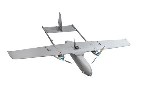 Ukrainian drone technology on transparent background, showcasing sleek gray a Stock Photos