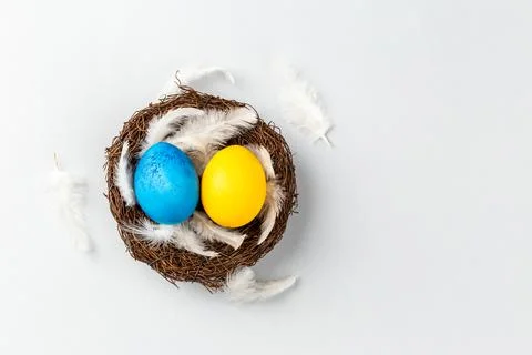 Ukrainian Easter Eggs painted Blue and Yellow Stock Photos