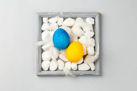Ukrainian Easter Eggs painted Blue and Yellow Stock-Fotos
