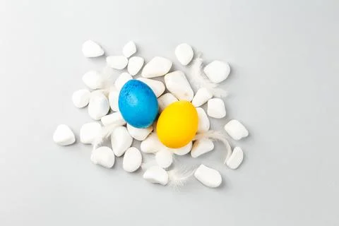 Ukrainian Easter Eggs painted Blue and Yellow Stock Photos