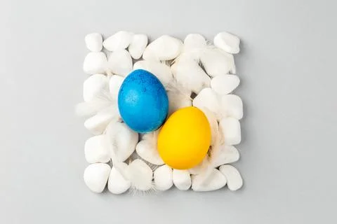 Ukrainian Easter Eggs painted Blue and Yellow Stock Photos