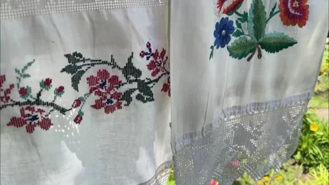 Ukrainian embroidered rushnyk Stock Footage 254200841