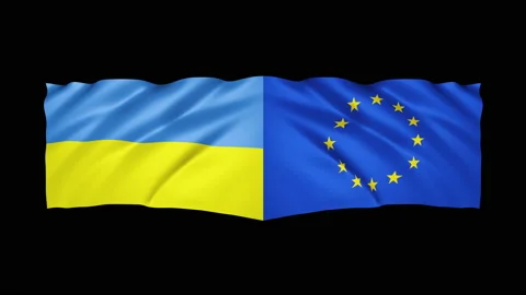 Ukrainian EU flags waving in the wind animation Stock Footage 171267154