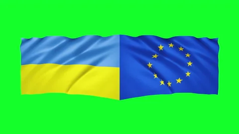 Ukrainian EU flags waving in the wind animation Stock Footage 171267160