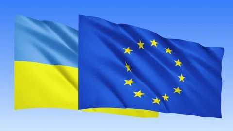 Ukrainian EU flags waving in the wind animation Stock Footage 171314078