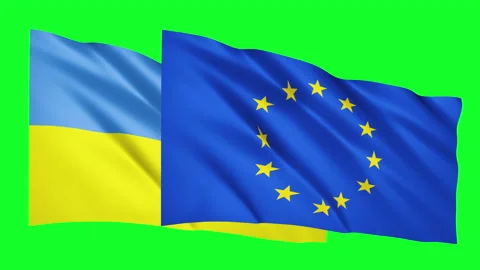 Ukrainian EU flags waving in the wind animation Stock Footage 171314107