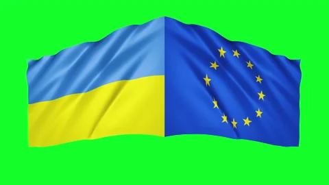 Ukrainian EU flags waving in the wind animation Stock Footage 171318719