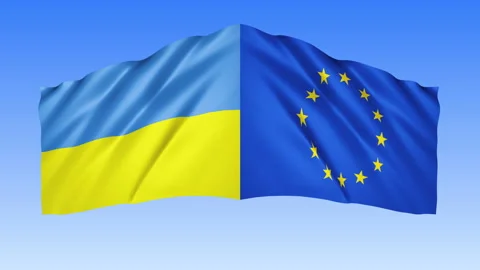 Ukrainian EU flags waving in the wind animation Stock Footage 171319290