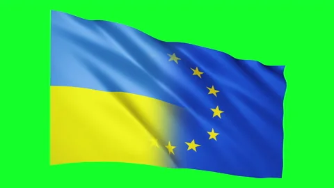 Ukrainian EU flags waving in the wind animation Stock Footage 172393270