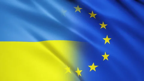 Ukrainian EU flags waving in the wind animation Stock Footage 172393405