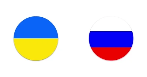 Ukrainian flag and Russian flag Stock Footage 253177327