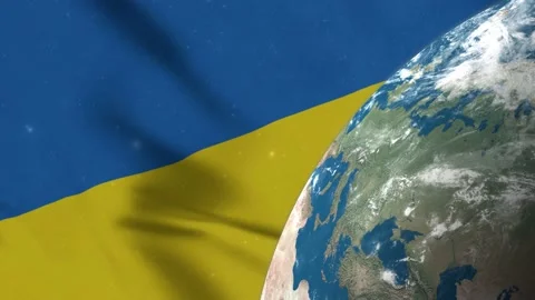 Ukrainian Flag and Ukraine Map on Earth Globe 4K Stock Footage 220785208