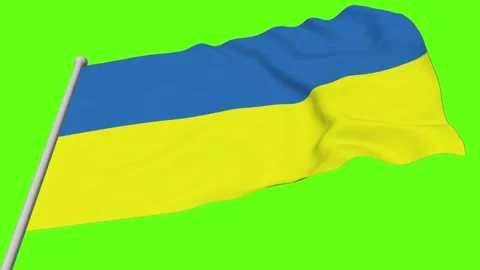 Ukrainian flag develops in the wind, green background, close-up Stock Footage 196554053