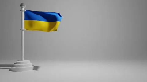 Ukrainian flag on a flagpole fluttering in the wind with Stock Footage 237852474