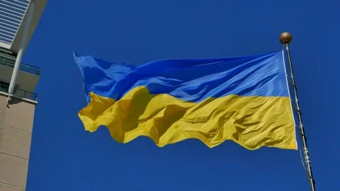 Ukrainian flag fluttering in strong wind Video stock 172120100