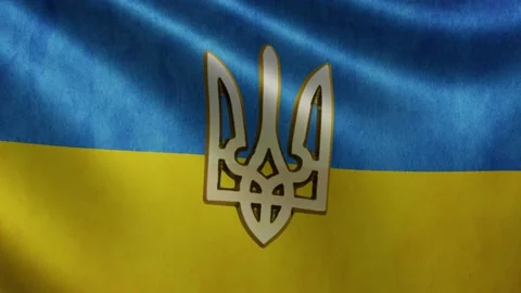 The Ukrainian flag flutters in the wind close-up, the national flag of Ukraine Stock Footage 218989938