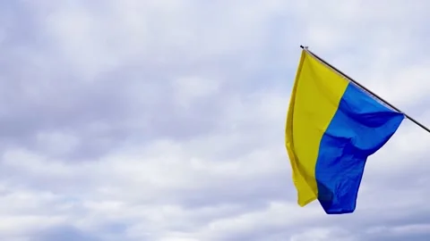 Ukrainian flag grey background slow motion waving in the wind conflict war with Stock Footage 172201852