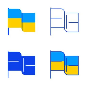 Ukrainian flag icon set in flat and line style Stock Illustration