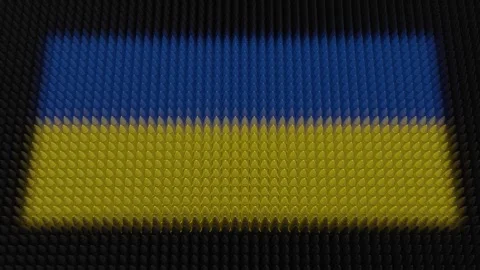 Ukrainian Flag Light Shining on Scrolling Bullets Stock Footage 302362685