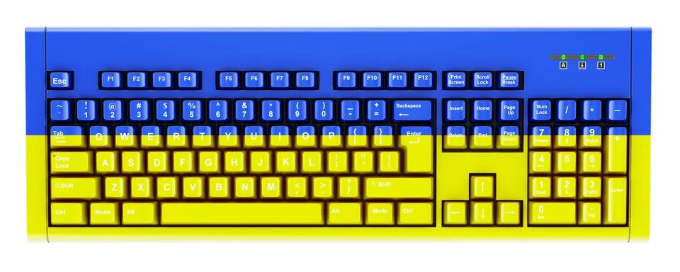 Ukrainian flag painted on computer keyboard. 3D rendering 스톡 일러스트