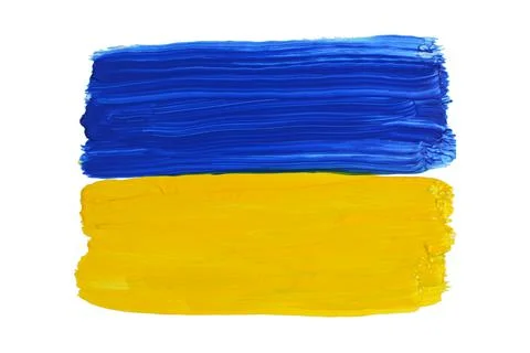 Ukrainian flag painted with paint on a clean white background isolate. Peace to Stock Illustration