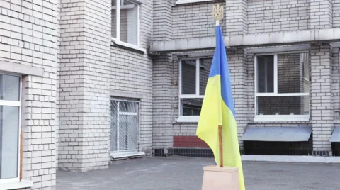Ukrainian flag school yard Stock Footage 42191790