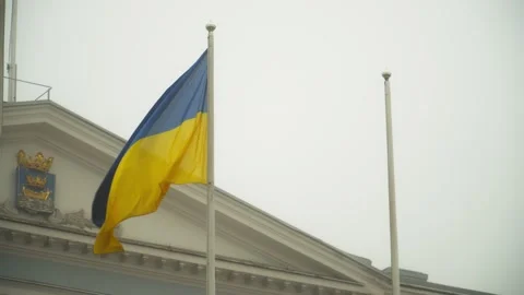 Ukrainian flag waving on a pole Stock Footage 314858935