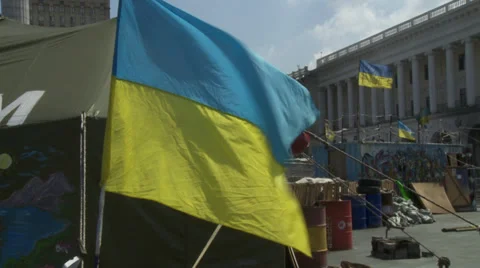 Ukrainian Flags in Maidan Stock Footage 38652436