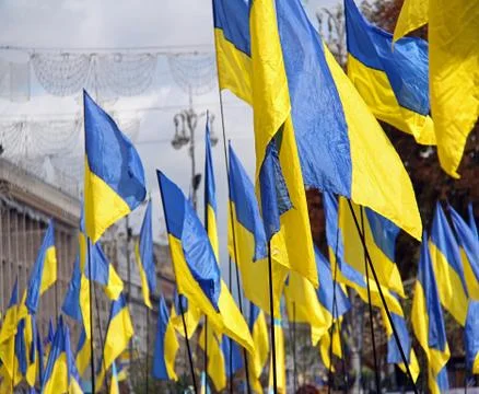 Ukrainian flags Stock Photos