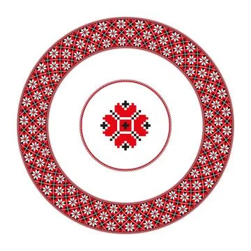 Ukrainian folk embroidery pattern. Round frame. Traditional folk embroidery fram Stockillustratie
