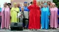 Ukrainian folk song. Women in multicoloured costume sing ukrainian song HD Footage