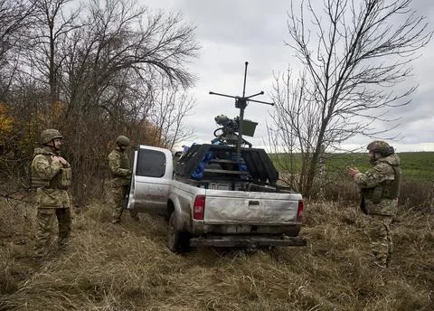 Ukrainian forces test new automatic air defense machine gun, Undisclosed, Ukrain Stock Photos