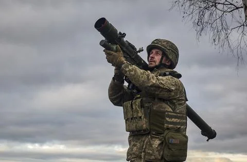 Ukrainian forces test new automatic air defense machine gun, Undisclosed, Ukrain Stock Photos