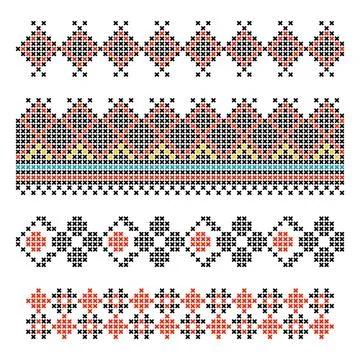 Ukrainian Geometric Cross-Stitch Patterns Set Stock Illustration