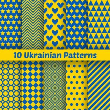 Ukrainian geometric seamless patterns. Vector set for patriotic 스톡 일러스트