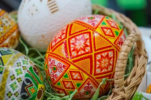 Ukrainian handmade painted Easter eggs. Pysanka - traditional cultural egg pa Stock Photos