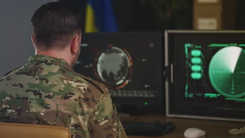 Ukrainian intelligence officer collecting data and assessing security threats Stock Footage 335537720