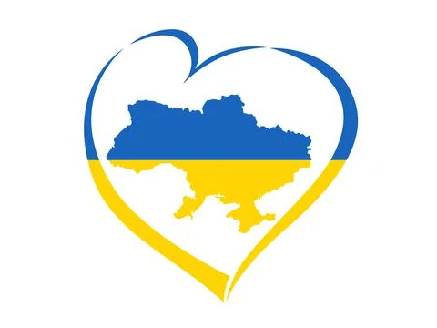 Ukrainian map with flag in heart Illustrazione stock