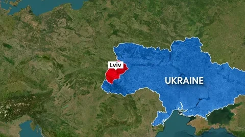 Ukrainian map highlighting the region of Lviv in motion animation Stock Footage 342480157