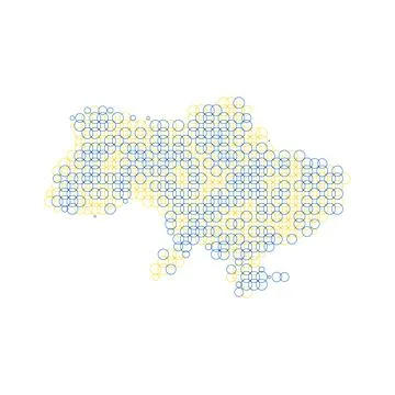 Ukrainian map made out of overlapping blue and yellow circles. Design element Illustrazione stock
