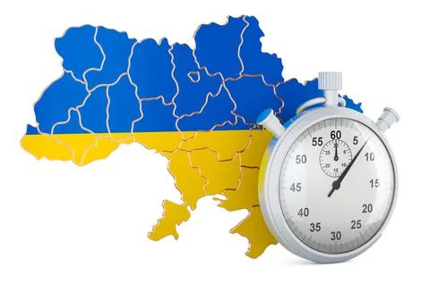 Ukrainian map with stopwatch, 3D rendering イラスト素材