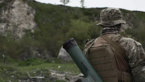 Ukrainian marine during training at the range Stock Footage 246414834