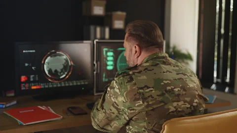 Ukrainian military analyzing satellite data in command center for mission Stock Footage 333307149