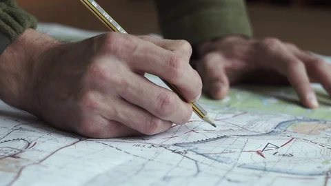 Ukrainian Military Officer Drawing on Map Strategy Tactics Stock Footage