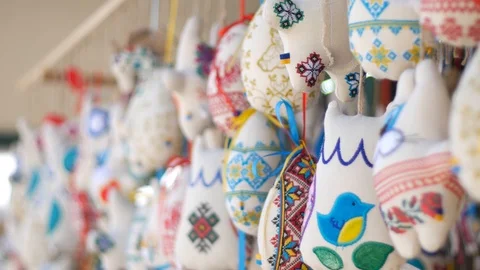 Ukrainian natinal toys on the Happy Easter celabration concert Stock Footage 88296177