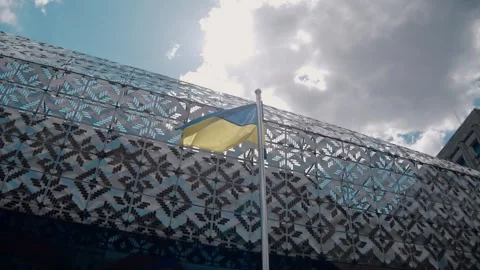 The Ukrainian national flag develops in the wind. National flag of ukraine. Stock Footage 273608562