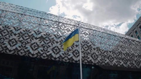 The Ukrainian national flag develops in the wind. National flag of ukraine. Stock Footage 273608596
