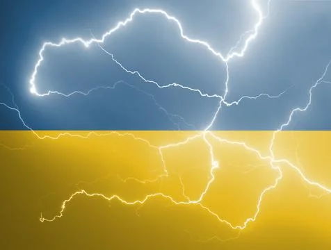 Ukrainian national flag pattern with lightning, war concept Stock Photos